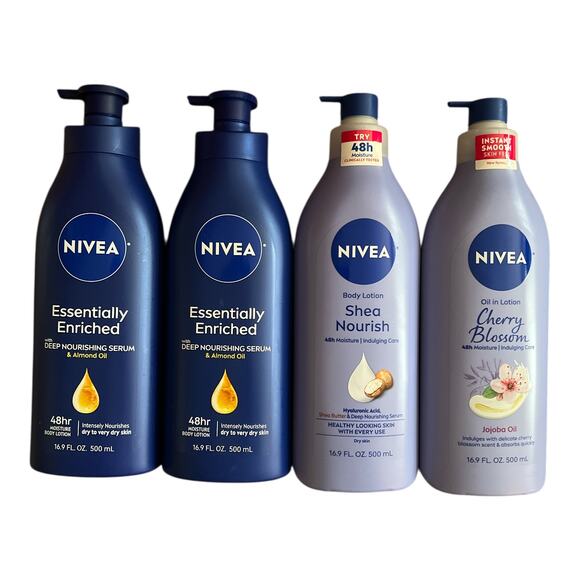Lot 4 NIVEA Essentially Enriched/ Shea Nourish Body Lotion, 16.9 OZ - Picture 1 of 4